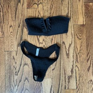 SHEIN Black Textured Bandeau Bikini